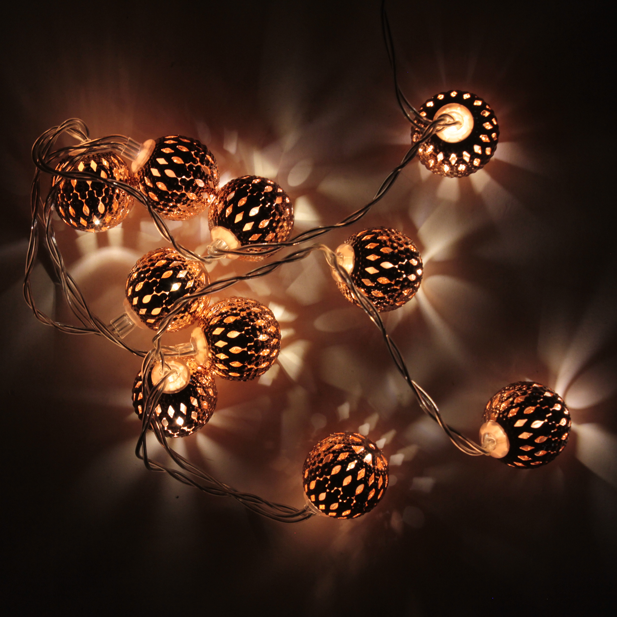 Rose Gold Moroccan Ball String Lights – Battery Operated – Theperfectco.com